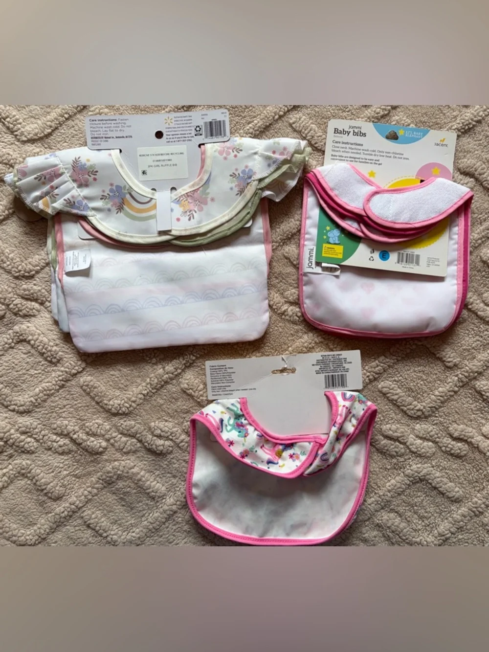 Baby Girl Bib Lot - NWT Bibs Pacifier Clip & Muslin Burp Cloths, 15 Piece Bundle